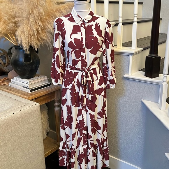 Zara Oyster White Floral Print MIDI Dress Size Small - Picture 2 of 8